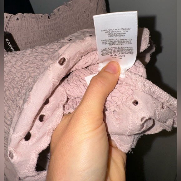 Express Off The Shoulder Smocked Eyelet Lace Bell Sleeve Top - Picture 4 of 6